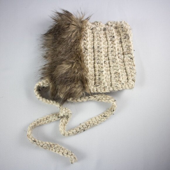 Square Shape Crochet Knit Faux Fur Hat - Picture 3 of 5